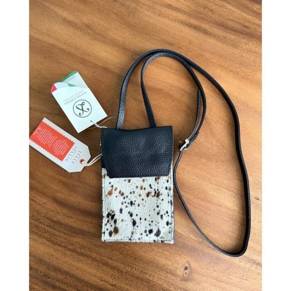 Divina Firenze Black Leather Calf Hair Crossbody Phone Bag Made in Italy NWT